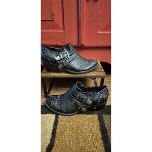Ruff Hewn Size 10 Black Rivet Booties Punk Biker Western Boots Double Buckle EUC